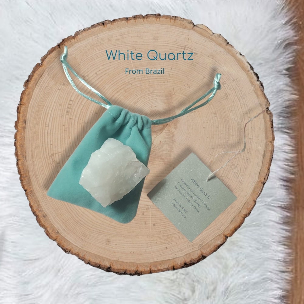 White Quartz Healing Gemstone with Pouch- New- Recently charged in Full Moon